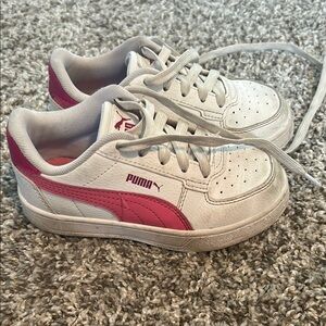 Toddler girl pink and white Puma tennis shoes size 10.5